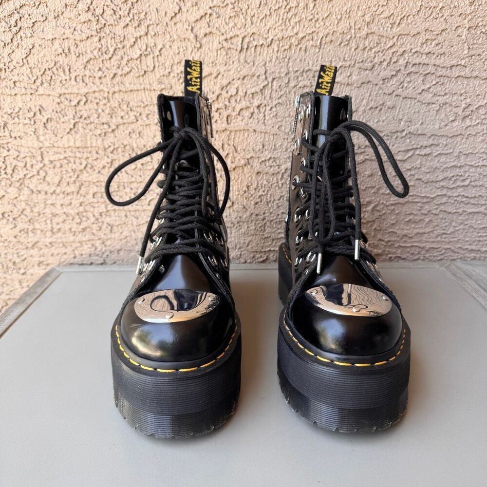 Dr. Martens Jadon Max Rebel Platform Boots Womens 10 Metal Plate Black Leather - Picture 2 of 16